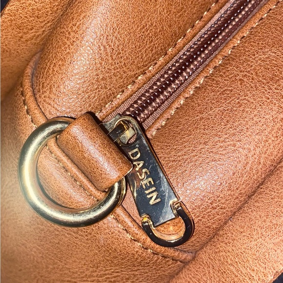 Dasein Satchel Handbag Shoulder Bag Tote Vegan Textured Leather in Brown/Gold - Picture 3 of 12